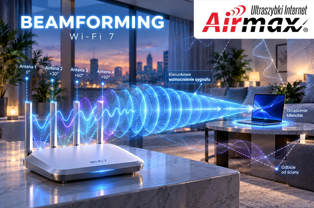 Beamforming w Wi-Fi 7 – kształtowanie sygnału radiowego za pomocą wielu anten i sterowania fazą