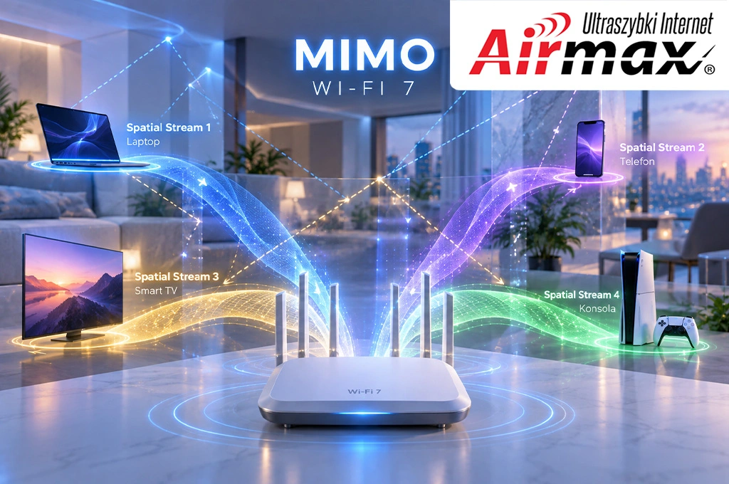 MIMO w Wi-Fi 7 – spatial streams, wiele anten i wielodrogowa transmisja danych do różnych urządzeń
