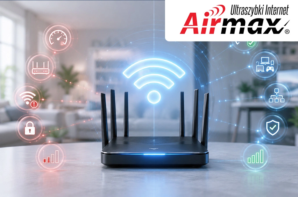 Nowoczesny router Wi-Fi 7 przedstawiający fakty i mity dotyczące wydajności, stabilności oraz możliwości sieci bezprzewodowej