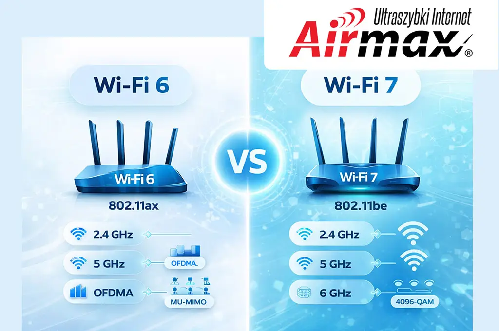 Porównanie Wi-Fi 7 (802.11be) i Wi-Fi 6 – różnice w pasmach, wydajności i architekturze sieci bezprzewodowych
